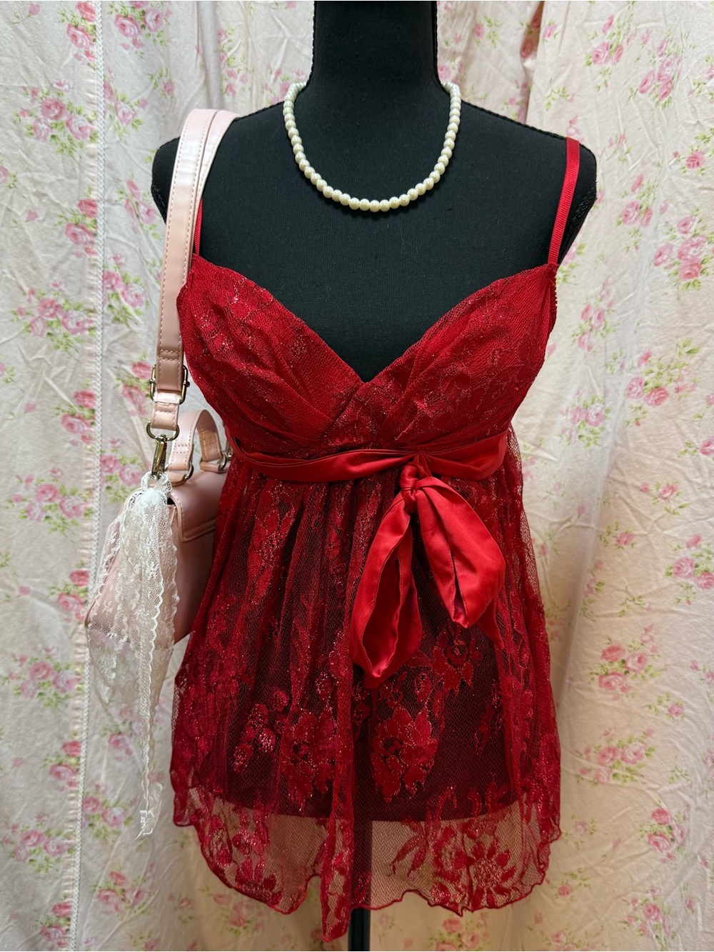 Red Lace Babydoll Mesh Camisole